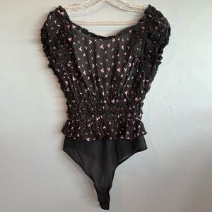 Free People Black Floral Bodysuit